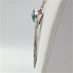 Vintage Old Pawn 925 Sterling Silver Turquoise & Coral Squash Blossom Pendant